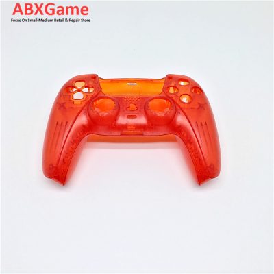 Top Bottom & Face Trim Housing Shell Case for Playstation 5 PS5 DualSense Wireless Controller - Clear Red