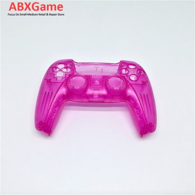 Top Bottom & Face Trim Housing Shell Case for Playstation 5 PS5 DualSense Wireless Controller - Clear Rose Red